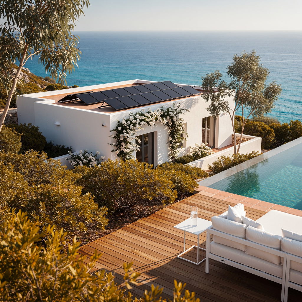 Exclusive boutique hotel terrace overlooking the Aegean sea